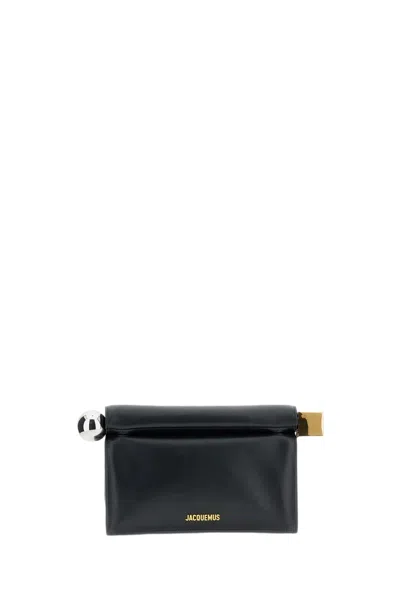 Jacquemus Folded Black Nappa Leather Clutch With Metal Closure Ends