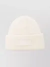 Jacquemus Ribbed White Beanie With Subtle Logo Detailing In White