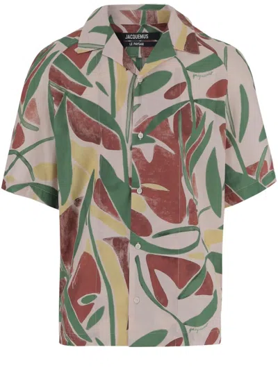 JACQUEMUS FONCCIO COTTON SHIRT WITH ABSTRACT VEGETABLE PRINT