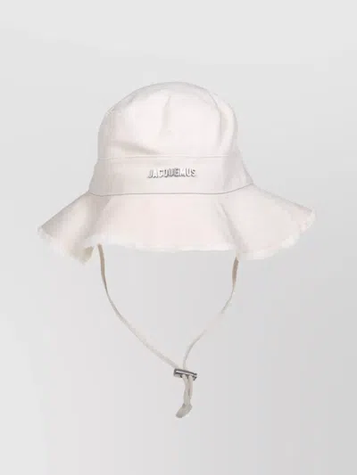 Jacquemus Frayed Edge Wide Brim Hat In White