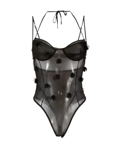Jacquemus Fringe-detail Sheer Bodysuit In Black