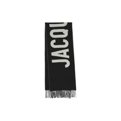 Jacquemus Fringe Logo Scarf In Black
