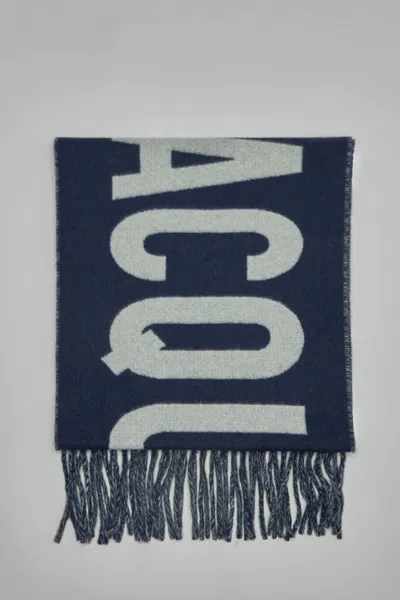 Jacquemus Fringe Logo Scarf In Blue