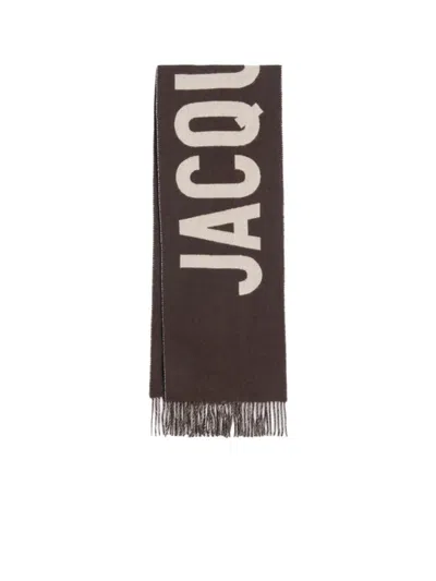Jacquemus Fringe Logo Scarf In Multi Brown