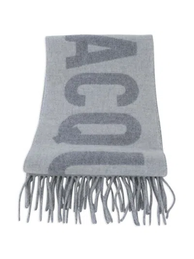 Jacquemus Fringe Scarf With Logo In Gray