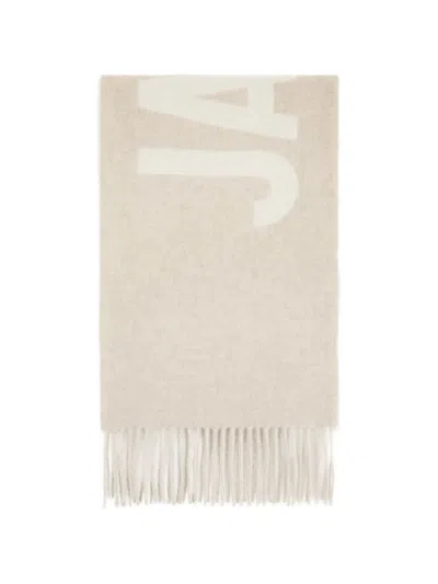 Jacquemus Fringed Logo Scarf In Gray