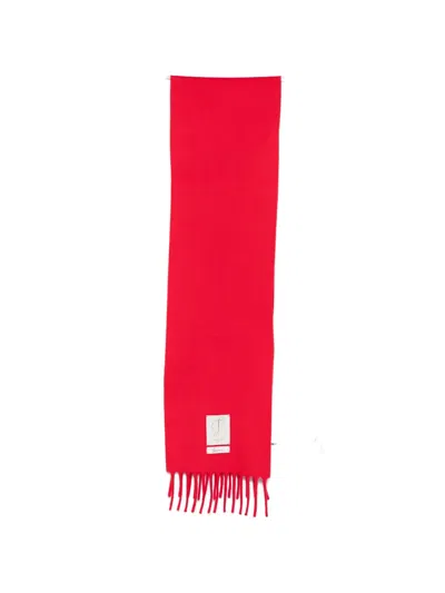Jacquemus Fringed Logo-patch Scarf In Red