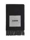 Jacquemus Square Fringe Rectangular Scarf In Black
