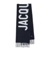 Jacquemus Navy Blue Wool Scarf With Logo In Black