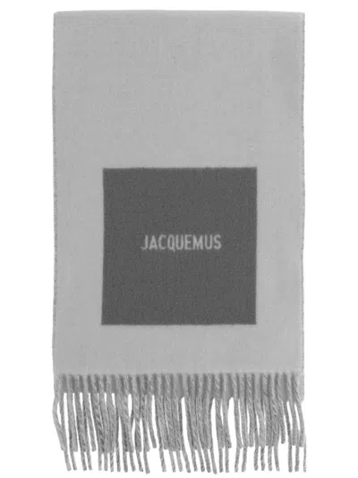 Jacquemus Fringed Scarf With Logo Detail In Gray