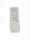 Jacquemus Fringed Wool Scarf With Bold Lettering In Gray