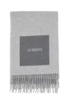 Jacquemus Fringed Wool Scarf With Logo Detail In Gray