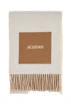 Jacquemus Fringed Wool Scarf With Logo Detailing In Neutral