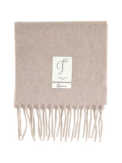Jacquemus Fringed-edge Logo-patch Scarf In Neutral
