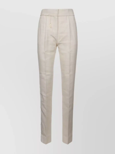 Jacquemus Front Pleated Straight Leg Trousers In Cream