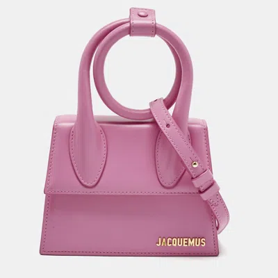 Pre-owned Jacquemus Fuchsia Leather Le Chiquito Noeud Top Handle Bag In Pink