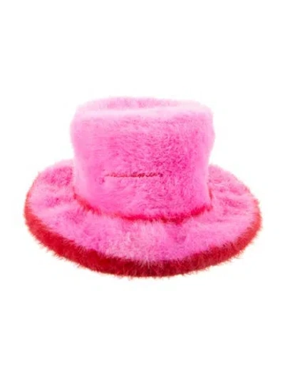 Pre-owned Jacquemus Fur Embroidered Accent Bucket Hat In Pink
