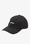 Jacquemus Black Cotton Logo Cap With Adjustable Back Closure In Black