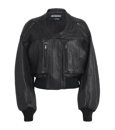 Jacquemus Gained Leather Bomber Jacket In Black