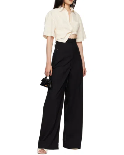 Jacquemus Gathered Cropped Cotton Shirt In White