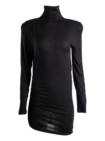 Jacquemus Gathered-detail High-neck Mini Dress In Black