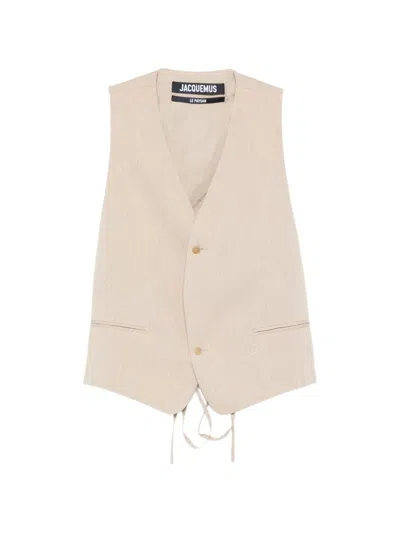 Jacquemus Gilet Beige Con Tasche  In Neutral