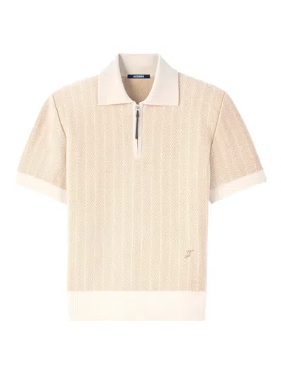Jacquemus Gio Herringbone Polo Shirt In Neutral