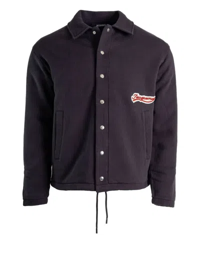 Jacquemus Gio Logo Patch Shirt Jacket In Blue