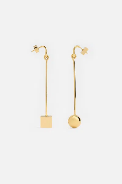 JACQUEMUS WOMEN GOLDEN ASYMMETRIC DANGLE EARRINGS, ONESIZE LUXURY EARRINGS FOR WOMEN DARVEYS
