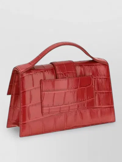 Jacquemus Grand Bambino Croc Embossed Shoulder Bag Clutch In Red