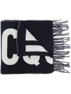 Jacquemus Graphic Patterned Blue Virgin Wool Scarf In Black
