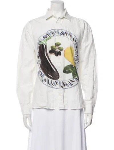 Pre-owned Jacquemus Graphic Print Long Sleeve Button-up Top In White