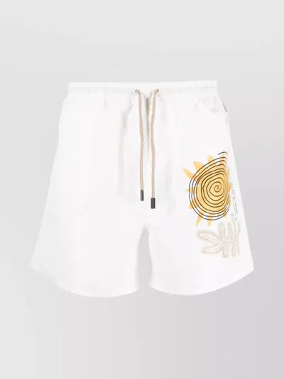 Jacquemus Graphic Print Mid-length Swim Trunks With Elastic Waistband And Side Pockets In White