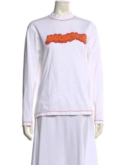Pre-owned Jacquemus Graphic Print Mock Neck Sweatshirt In White