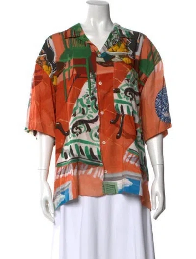 Pre-owned Jacquemus Graphic Print Short Sleeve Button-up Top In Red