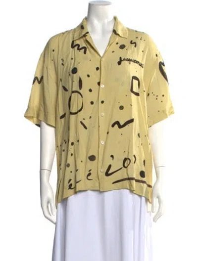 Pre-owned Jacquemus Graphic Print Short Sleeve Button-up Top In Yellow