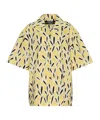 Jacquemus Yellow Cotton Jean Shirt With Playful Leaf Pattern In Nude