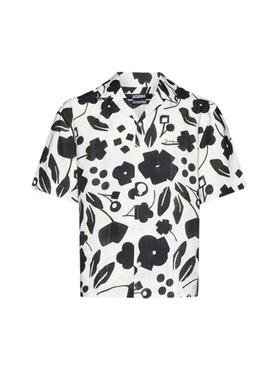 Jacquemus La Chemise Jean Printed Linen Shirt In Hc Pt Black White Cubic Flow