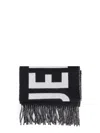 Jacquemus Black Bold White Lettering Twisted Fringe Scarf In Black
