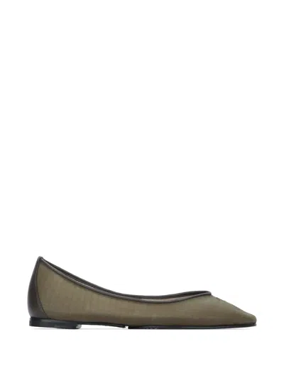 Jacquemus Oval Ballet Flats Mesh Embroidered Detail In Green