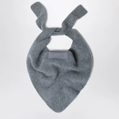 Jacquemus Gray Scarf With Grosgrain Logo In Gold