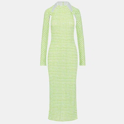 Jacquemus Nodi Gingham Cutout Jersey Midi Dress In Light Green