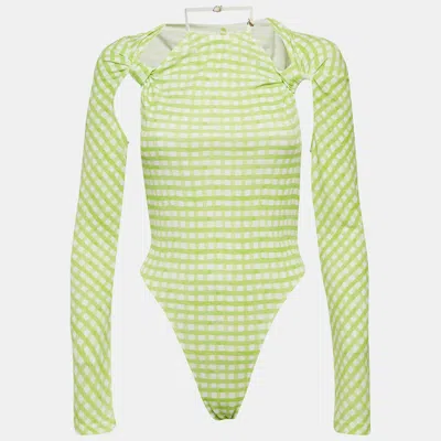 Jacquemus Green Checks Jersey Le Body Nodi Bodysuit