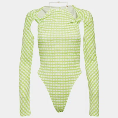 Jacquemus Green Checks Jersey Le Body Nodi Bodysuit