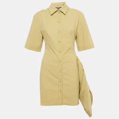 Pre-owned Jacquemus Green Cotton Blend Draped Le Raphia Shirt Dress S