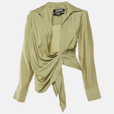 Jacquemus Green Crepe Le Bahia Tie Front Blouse Xxs