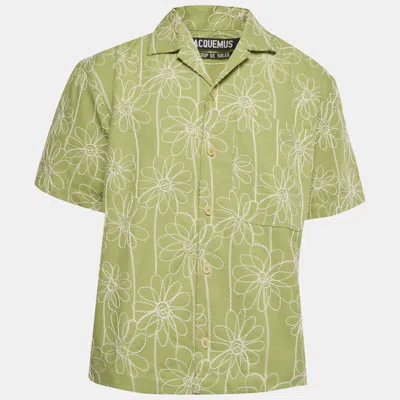 Pre-owned Jacquemus Green Floral Yarn Embellished Denim Shirt Xl