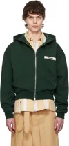 Jacquemus Le Hoodie Zip Gros Grain Cotton Sweatshirt In 591 Dark Green 2