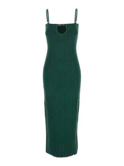 Jacquemus Green 'la Dressing Gown Sierra' Midi Dress In Viscose Woman