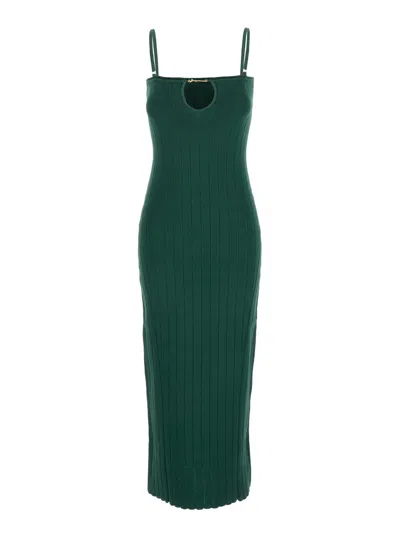 Jacquemus Green La Dressing Gown Sierra Midi Dress In Viscose Woman